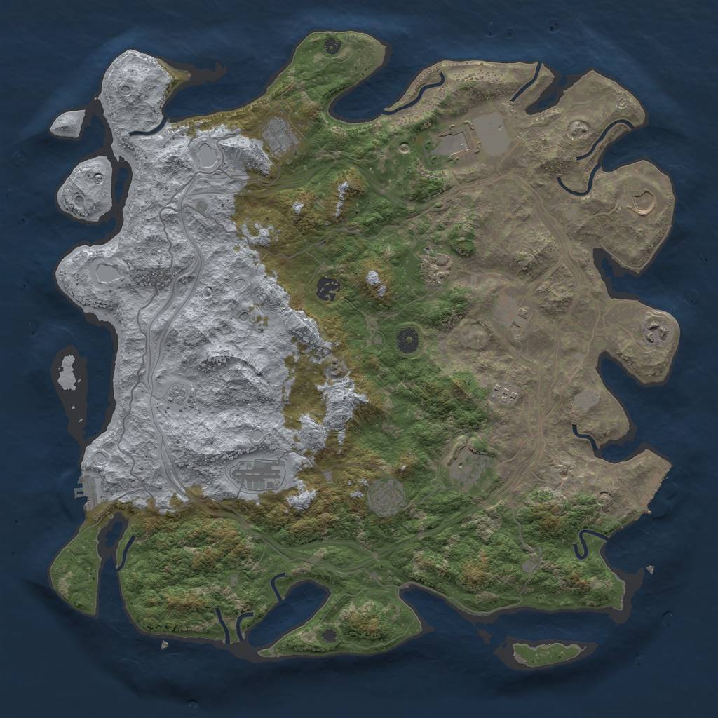 Rust Map: Procedural Map, Size: 4500, Seed: 1214280507, 18 Monuments