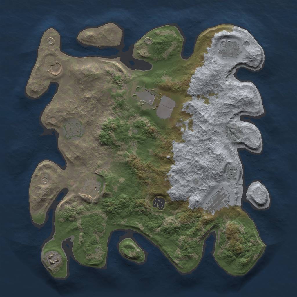 Rust Map: Barren, Size: 3550, Seed: 598954, 12 Monuments