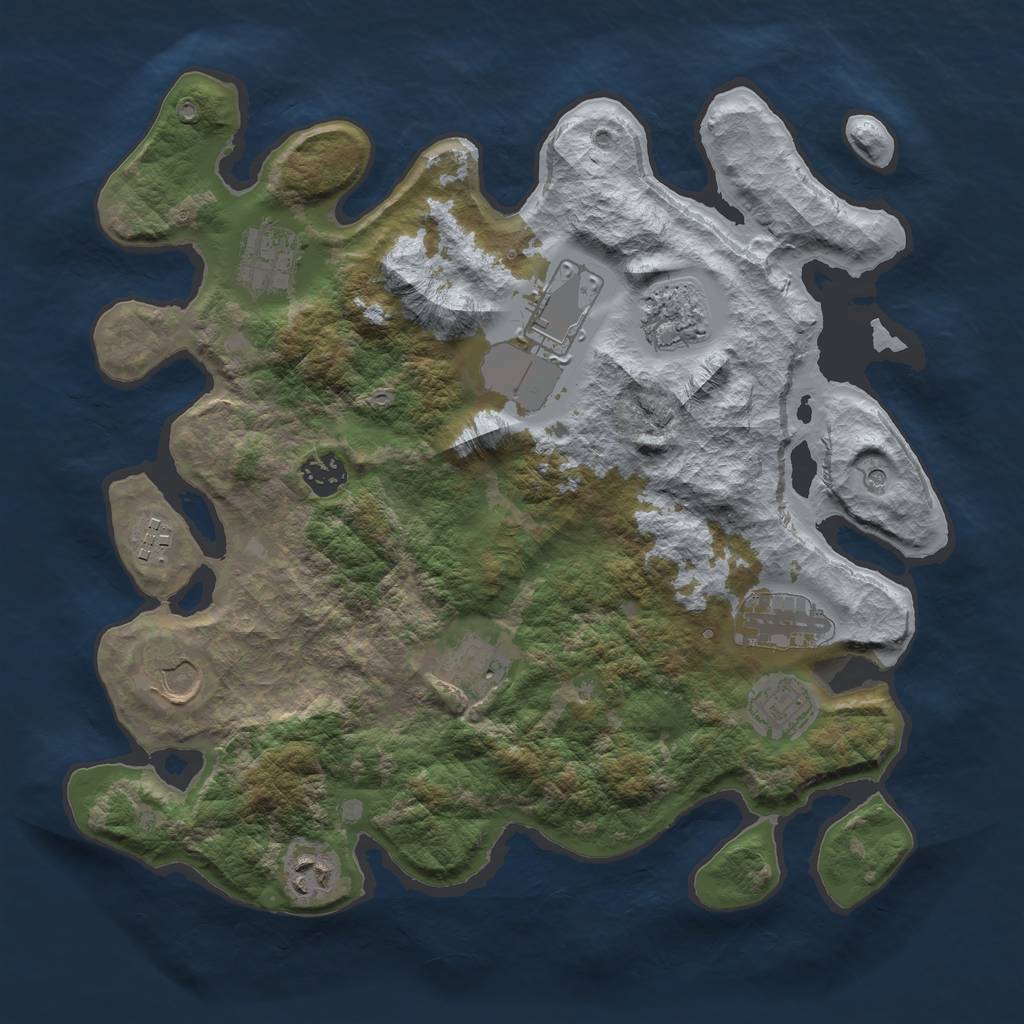 Rust Map: Barren, Size: 3550, Seed: 65088, 13 Monuments