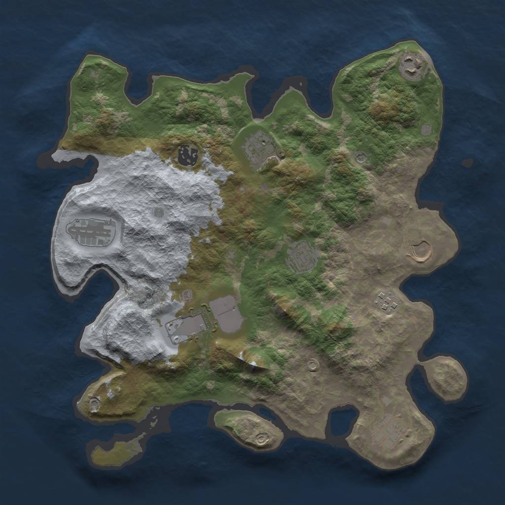 Rust Map: Barren, Size: 3550, Seed: 19607, 12 Monuments