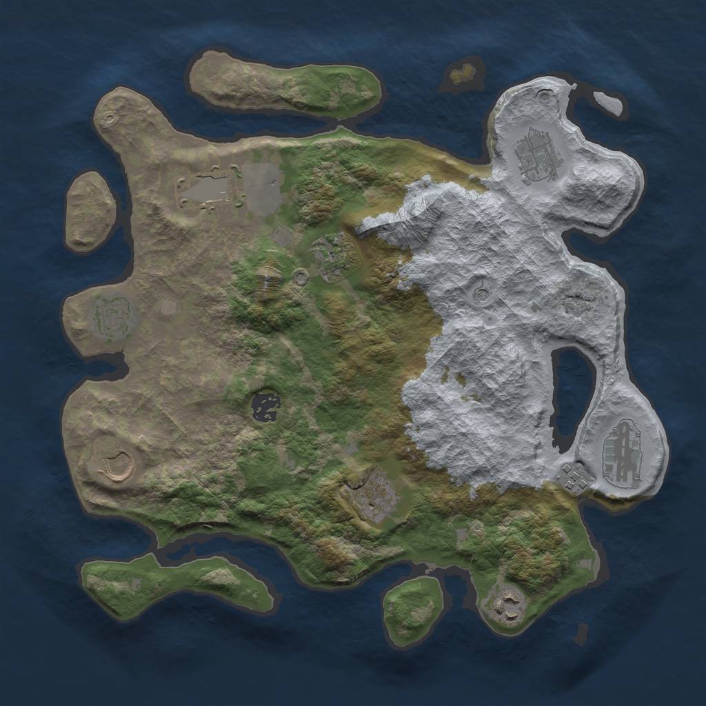 Rust Map: Barren, Size: 3550, Seed: 847042, 13 Monuments
