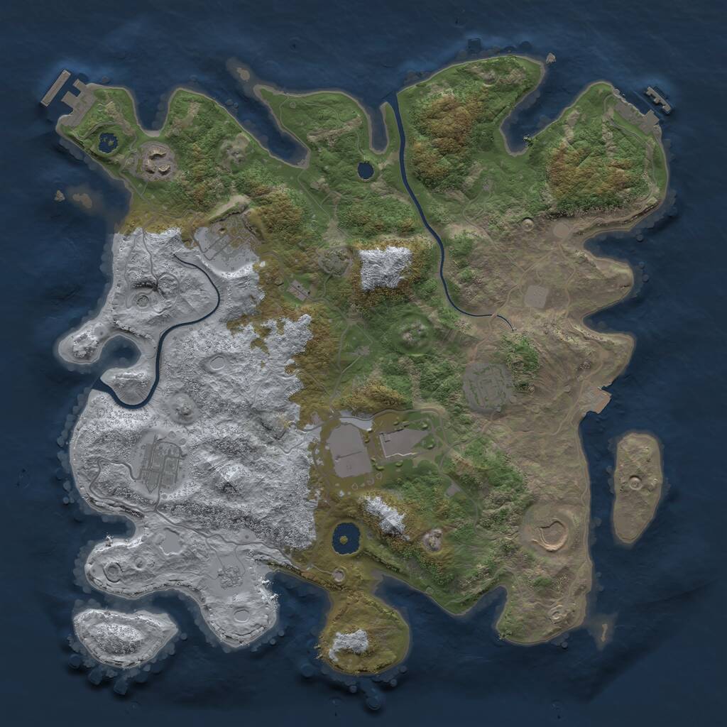 Rust Map: Procedural Map, Size: 3600, Seed: 909050595, 12 Monuments