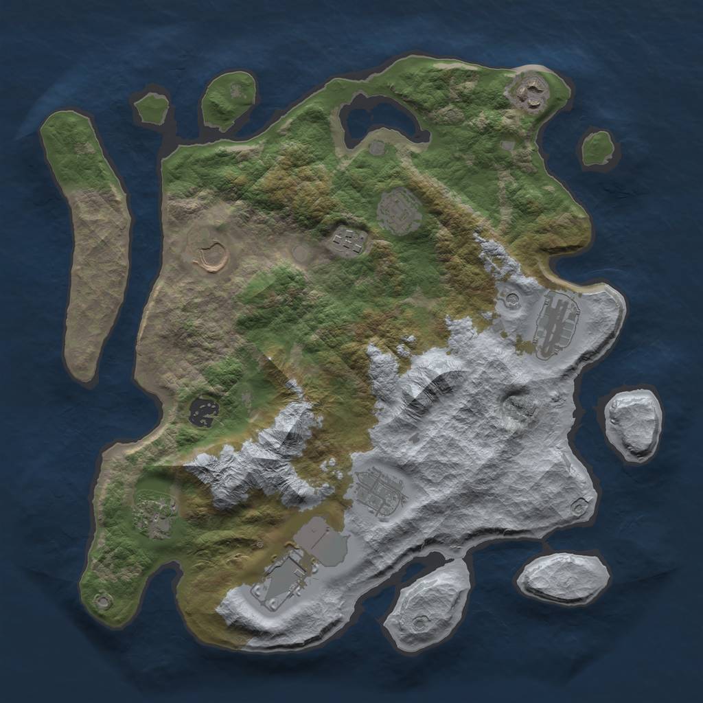 Rust Map: Barren, Size: 3550, Seed: 374741, 12 Monuments