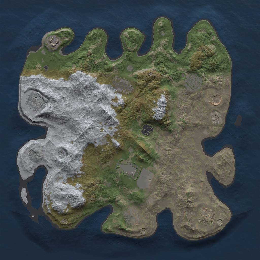 Rust Map: Barren, Size: 3550, Seed: 781349, 13 Monuments