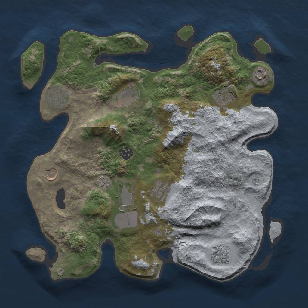 Rust Map: Barren, Size: 3550, Seed: 656835, 13 Monuments