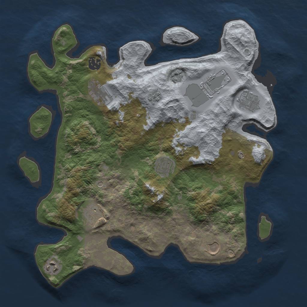 Rust Map: Barren, Size: 3550, Seed: 671970, 12 Monuments