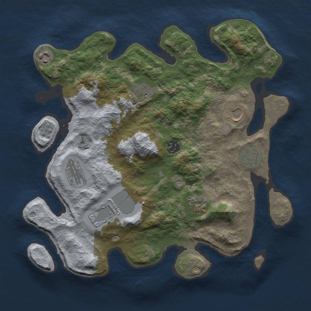 Rust Map: Barren, Size: 3550, Seed: 817352, 12 Monuments