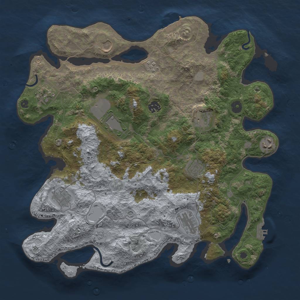 Rust Map: Procedural Map, Size: 3850, Seed: 1190631296, 17 Monuments