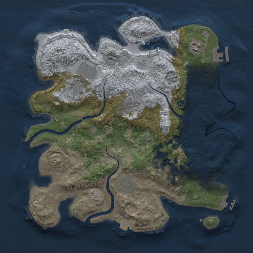 Rust Map: Procedural Map, Size: 3500, Seed: 1343096477, 12 Monuments