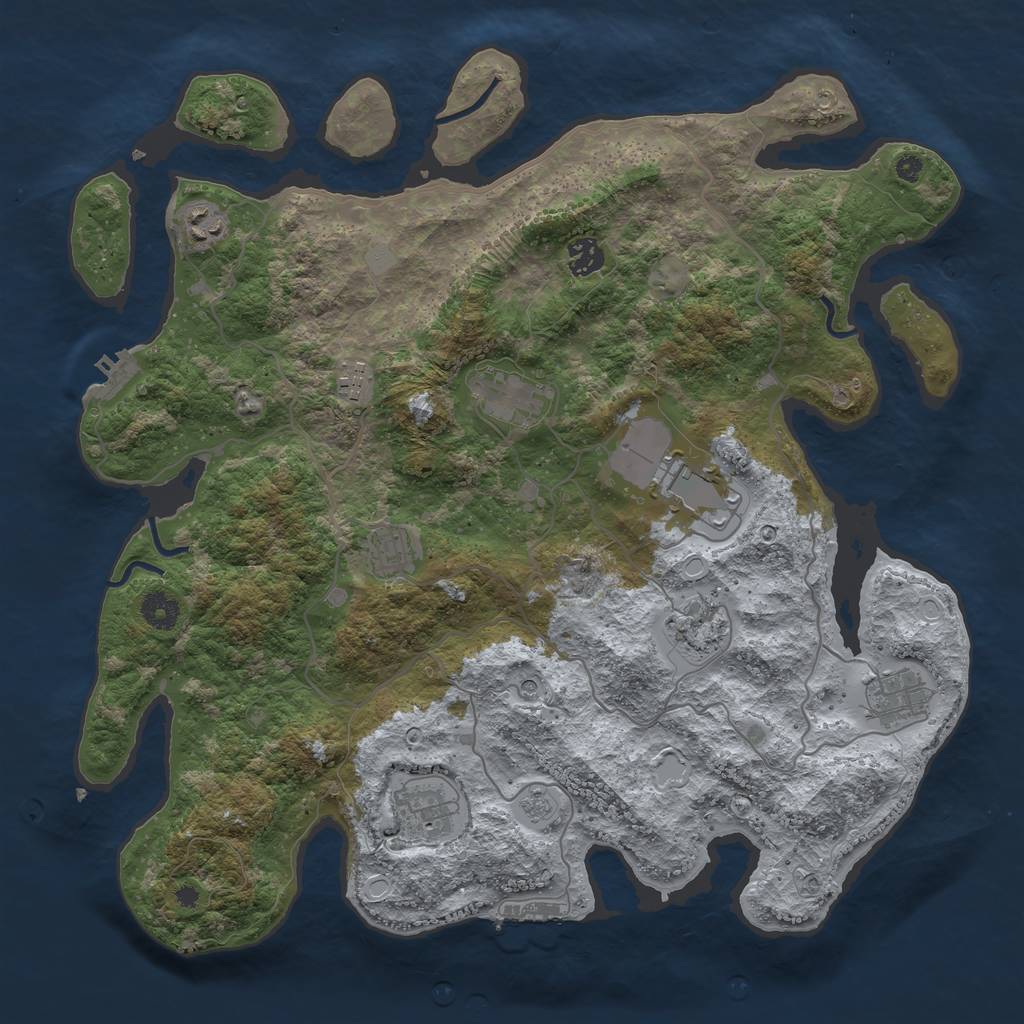 Rust Map: Procedural Map, Size: 4000, Seed: 54624577, 16 Monuments