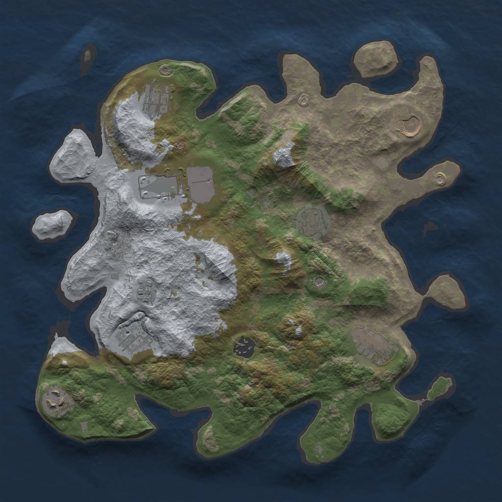 Rust Map: Barren, Size: 3550, Seed: 952609, 12 Monuments
