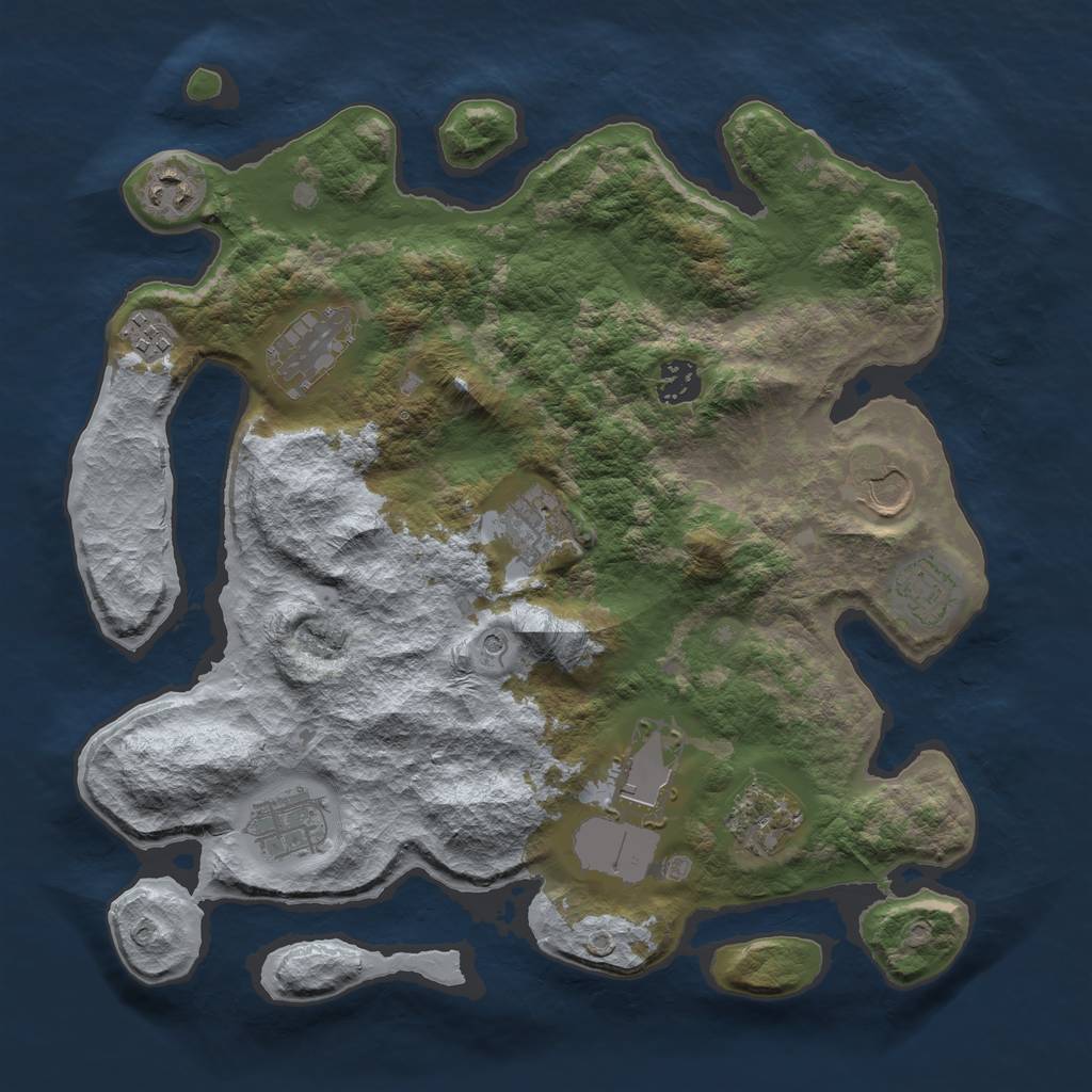 Rust Map: Barren, Size: 3550, Seed: 476086, 13 Monuments