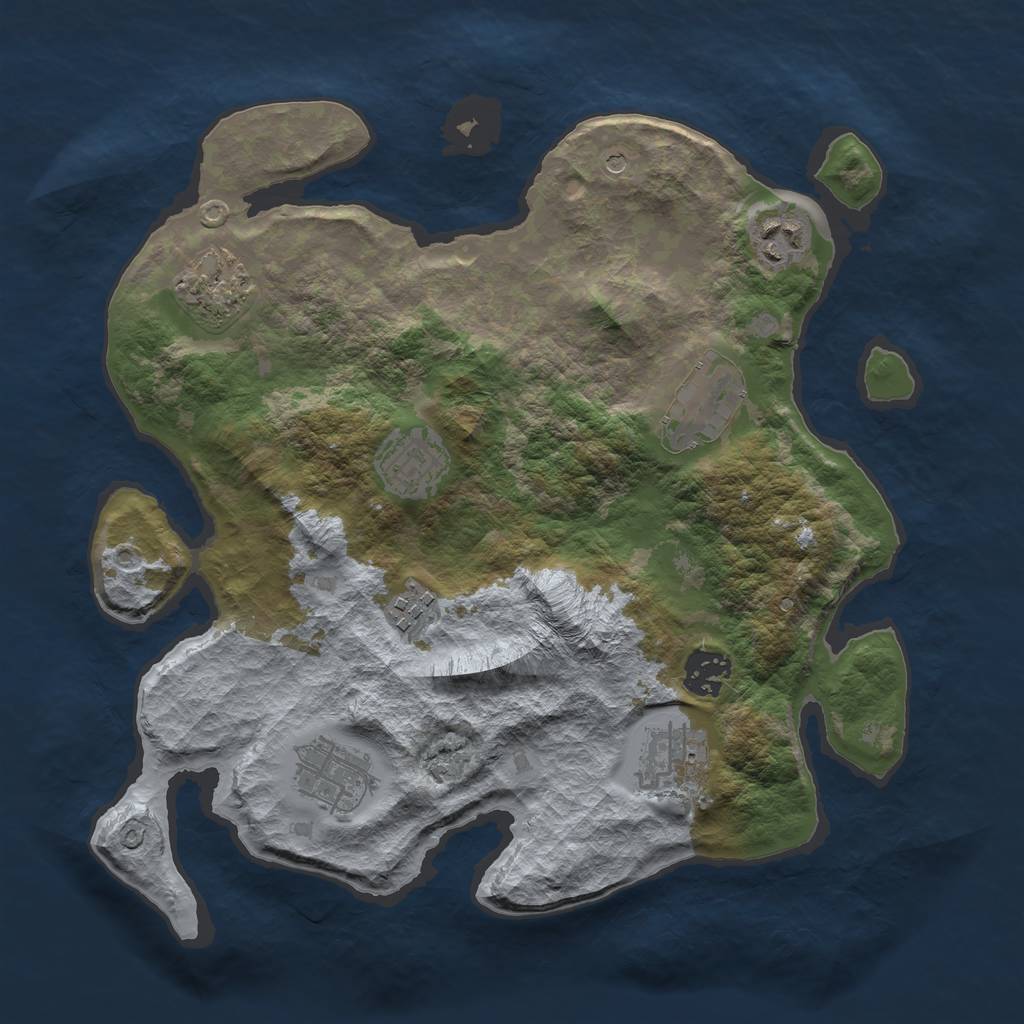 Rust Map: Barren, Size: 3250, Seed: 412026103, 11 Monuments