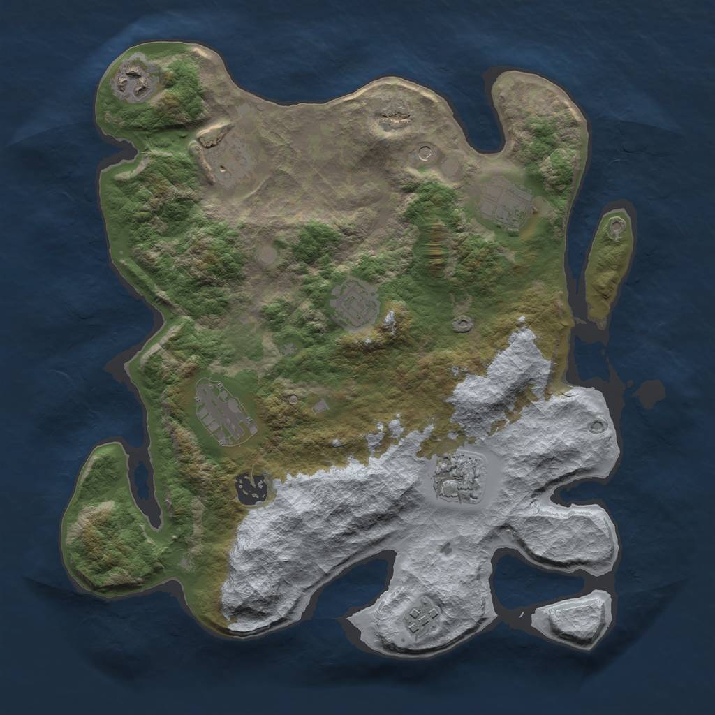 Rust Map: Barren, Size: 3250, Seed: 326675318, 11 Monuments