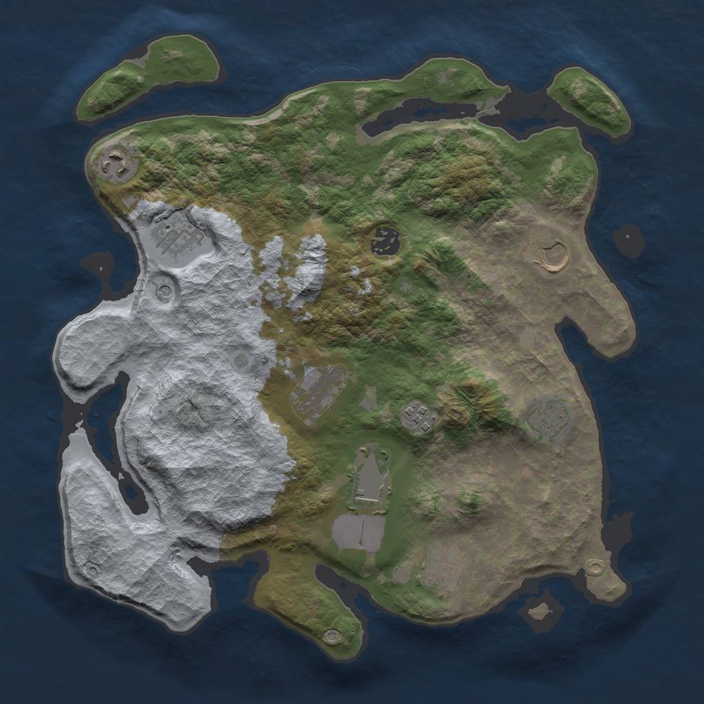 Rust Map: Barren, Size: 3550, Seed: 290508, 12 Monuments