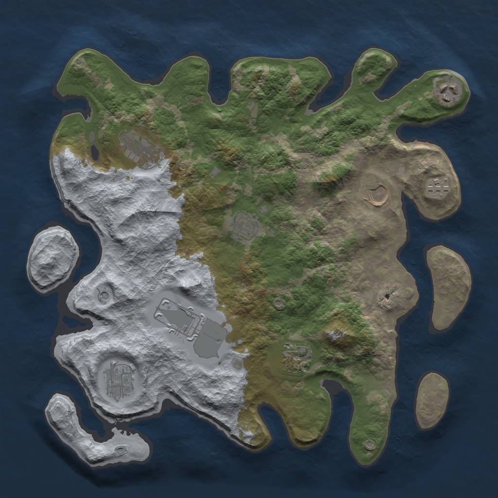 Rust Map: Barren, Size: 3550, Seed: 457037, 11 Monuments