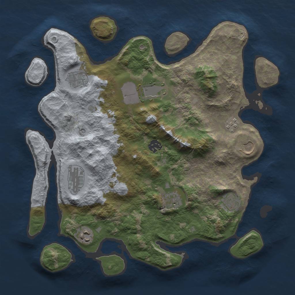 Rust Map: Barren, Size: 3500, Seed: 174, 12 Monuments