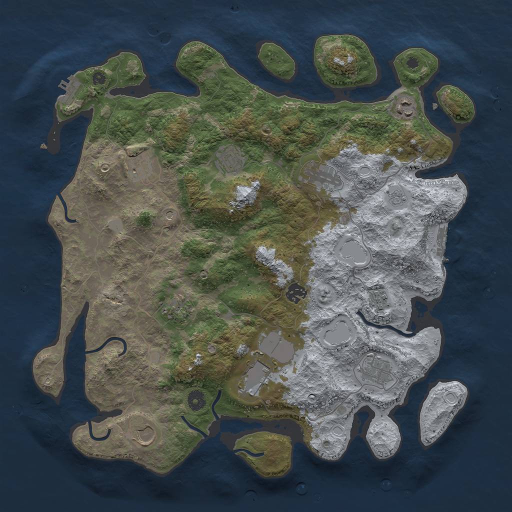 Rust Map: Procedural Map, Size: 3950, Seed: 1072707560, 17 Monuments