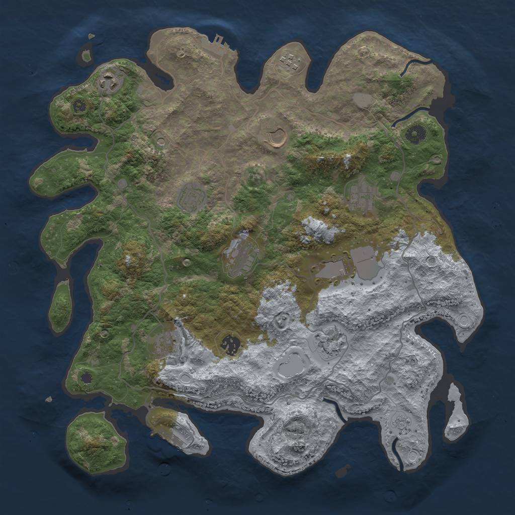 Rust Map: Procedural Map, Size: 4000, Seed: 134667654, 17 Monuments