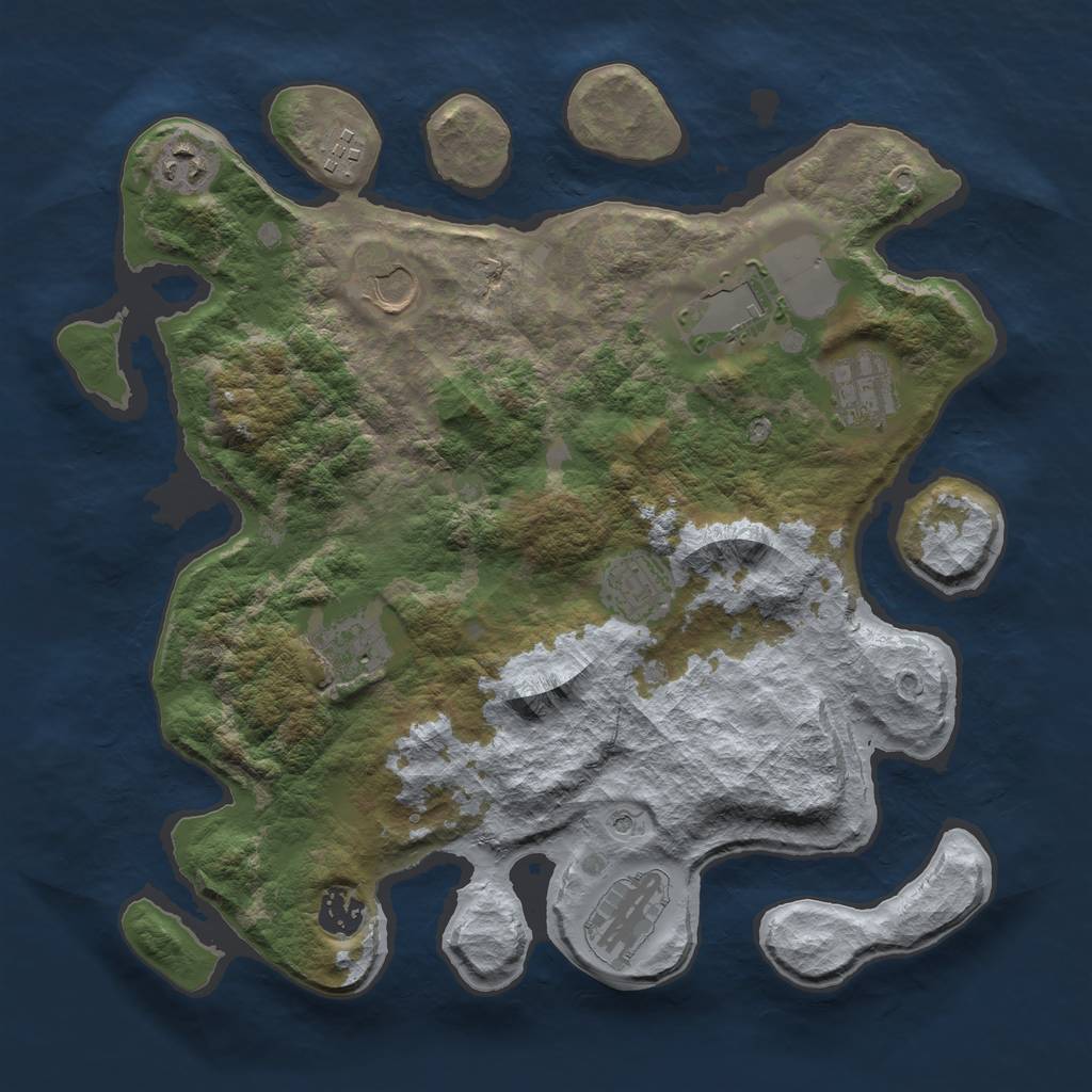 Rust Map: Barren, Size: 3550, Seed: 934103, 12 Monuments