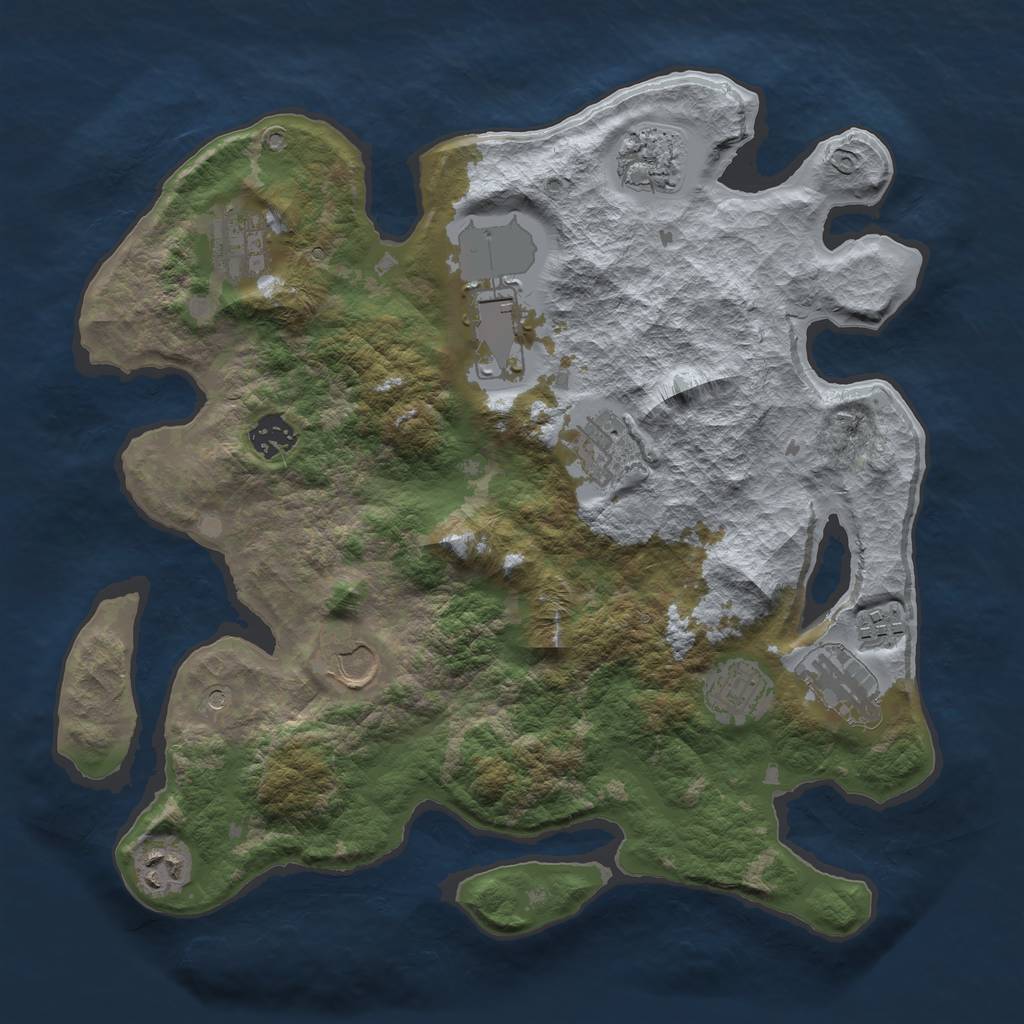 Rust Map: Barren, Size: 3550, Seed: 276128, 13 Monuments