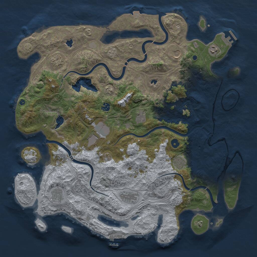 Rust Map: Procedural Map, Size: 4500, Seed: 1131912409, 16 Monuments