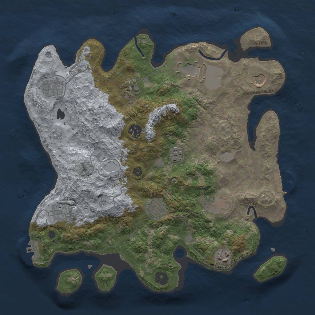 Rust Map: Procedural Map, Size: 3500, Seed: 864794057, 17 Monuments