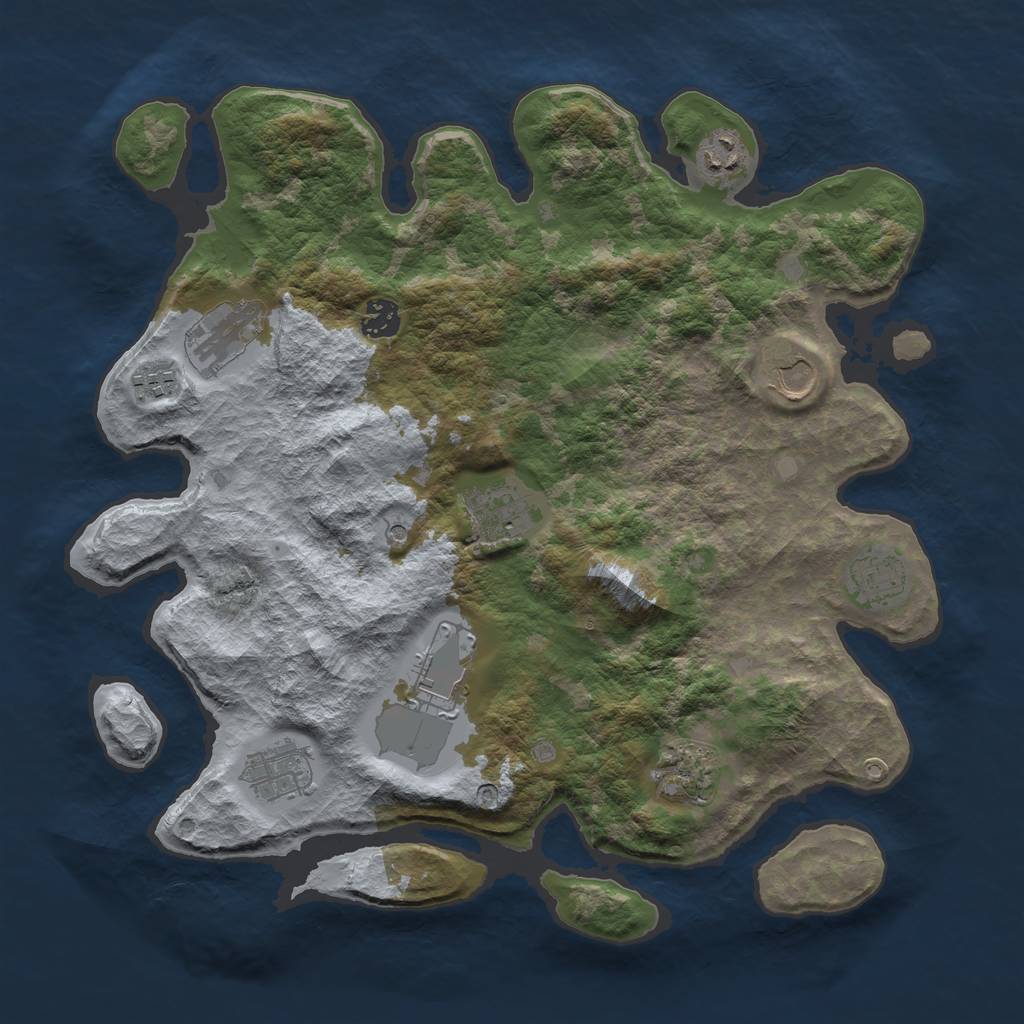 Rust Map: Barren, Size: 3800, Seed: 143779317, 13 Monuments