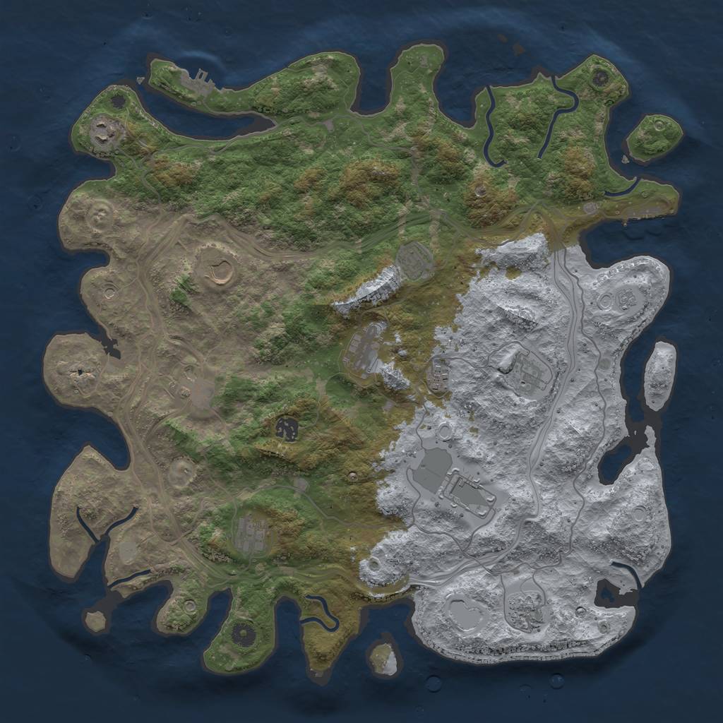 Rust Map: Procedural Map, Size: 4500, Seed: 1332785589, 18 Monuments
