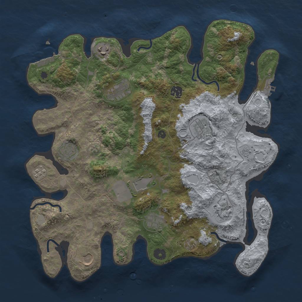 Rust Map: Procedural Map, Size: 3743, Seed: 3345453, 17 Monuments