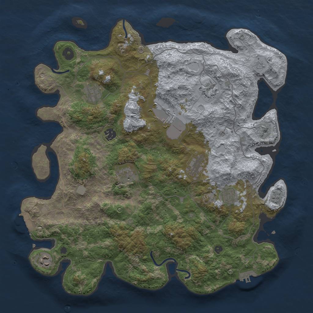 Rust Map: Procedural Map, Size: 4000, Seed: 528789, 16 Monuments
