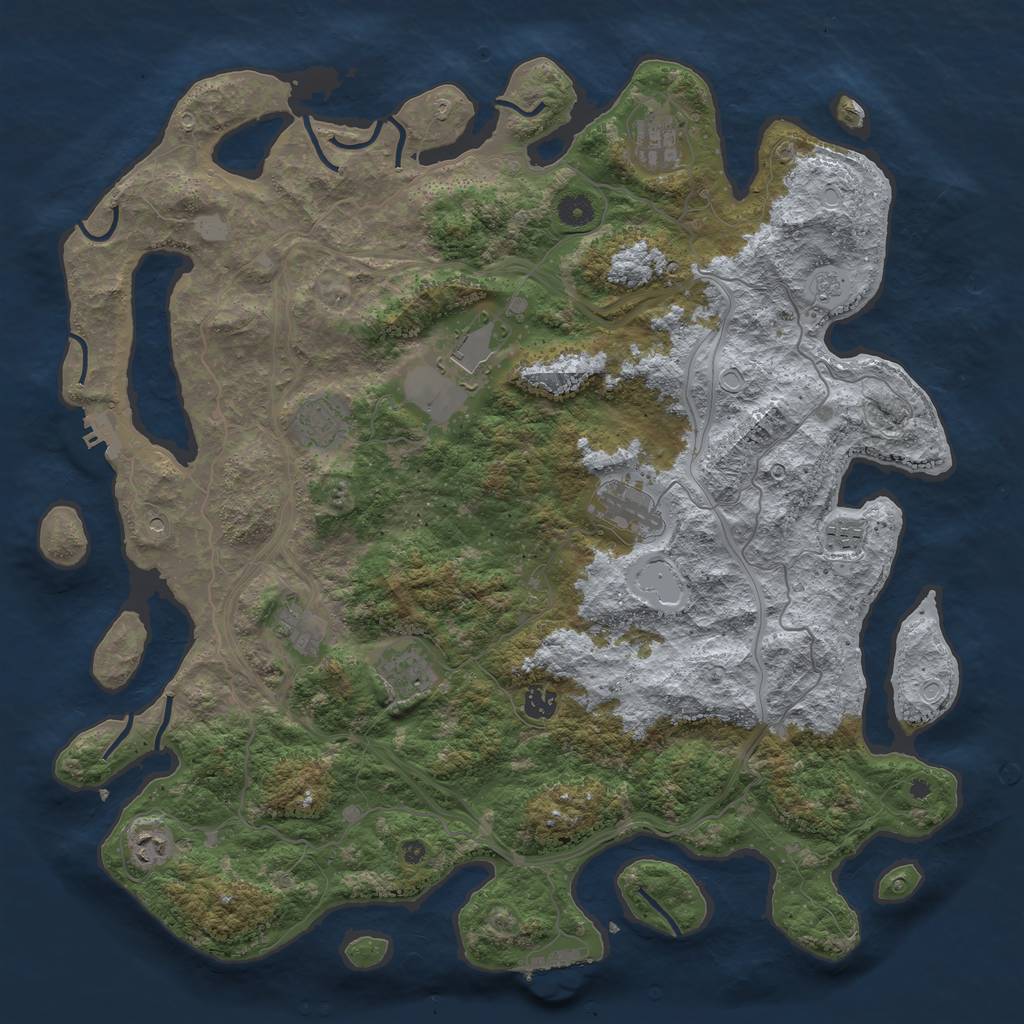 Rust Map: Procedural Map, Size: 4500, Seed: 453729, 16 Monuments