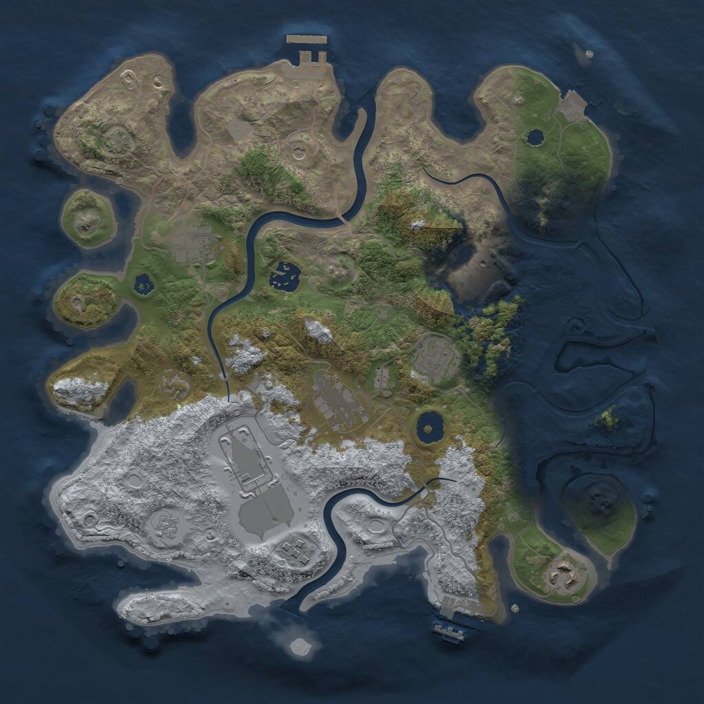 Rust Map: Procedural Map, Size: 3500, Seed: 864208957, 14 Monuments