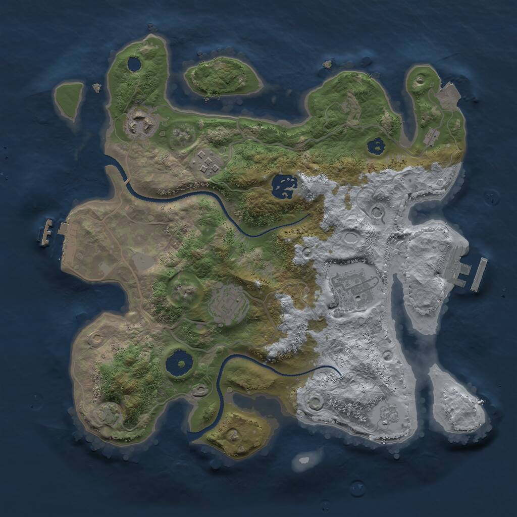 Rust Map: Procedural Map, Size: 3000, Seed: 43765, 11 Monuments