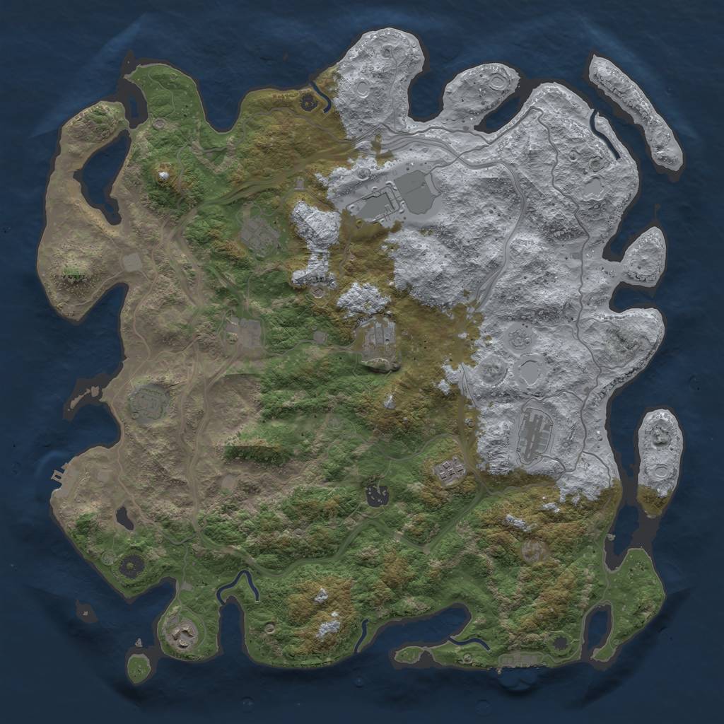 Rust Map: Procedural Map, Size: 4500, Seed: 1408311377, 16 Monuments