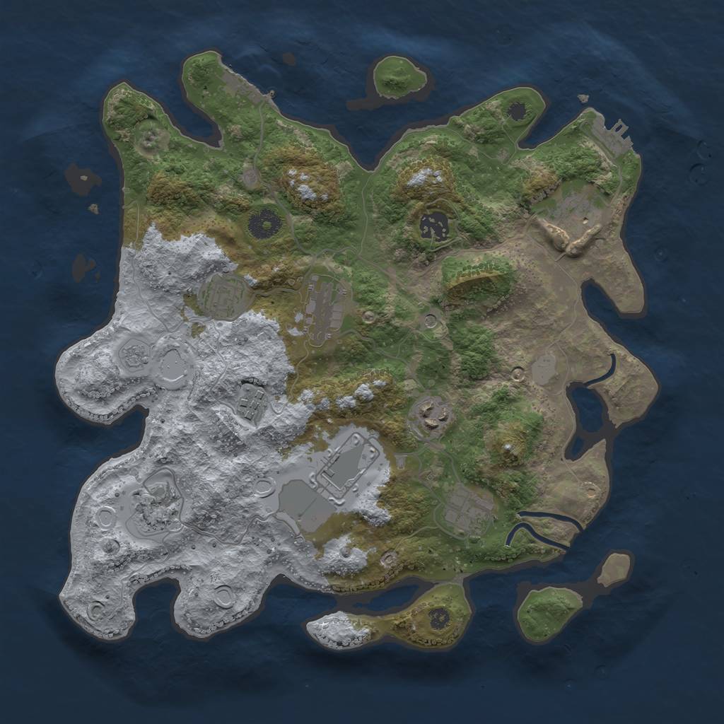 Rust Map: Procedural Map, Size: 3500, Seed: 53257467, 16 Monuments