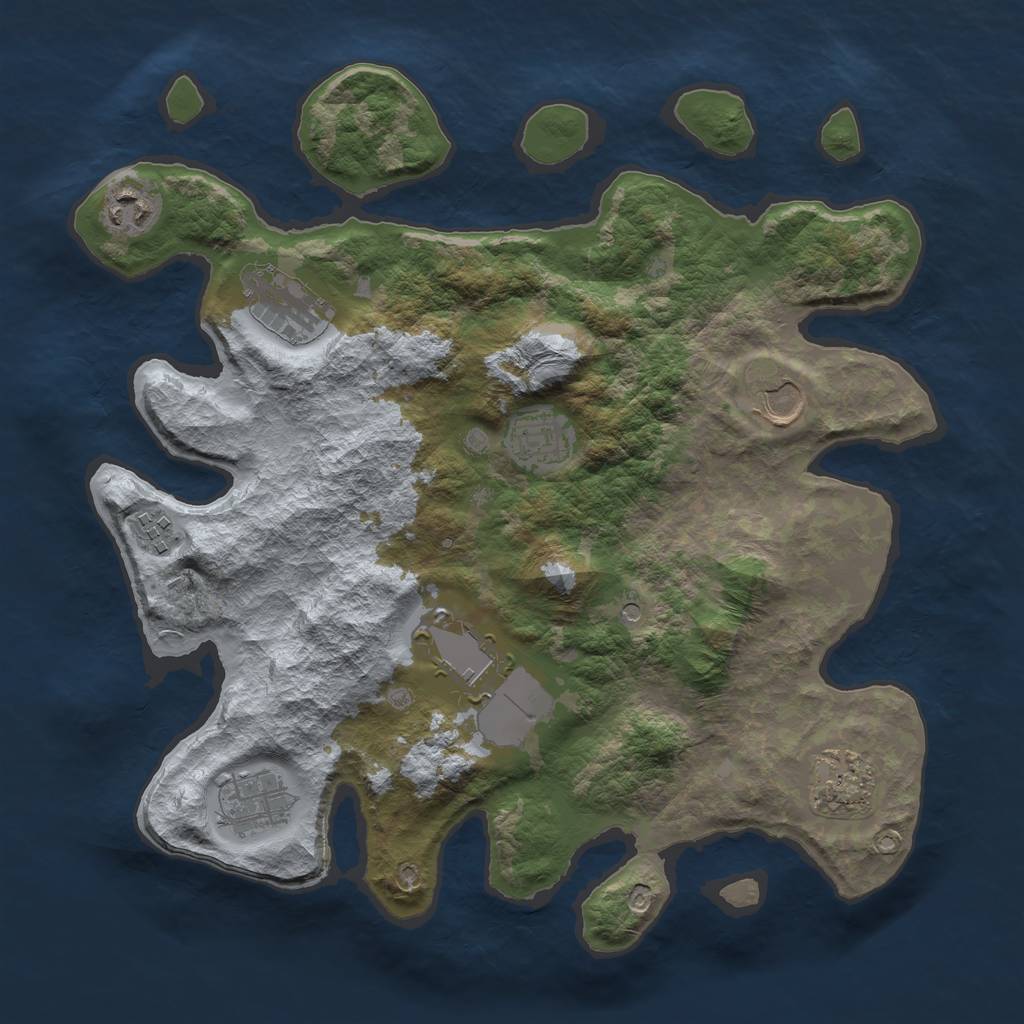 Rust Map: Barren, Size: 3500, Seed: 970118983, 11 Monuments