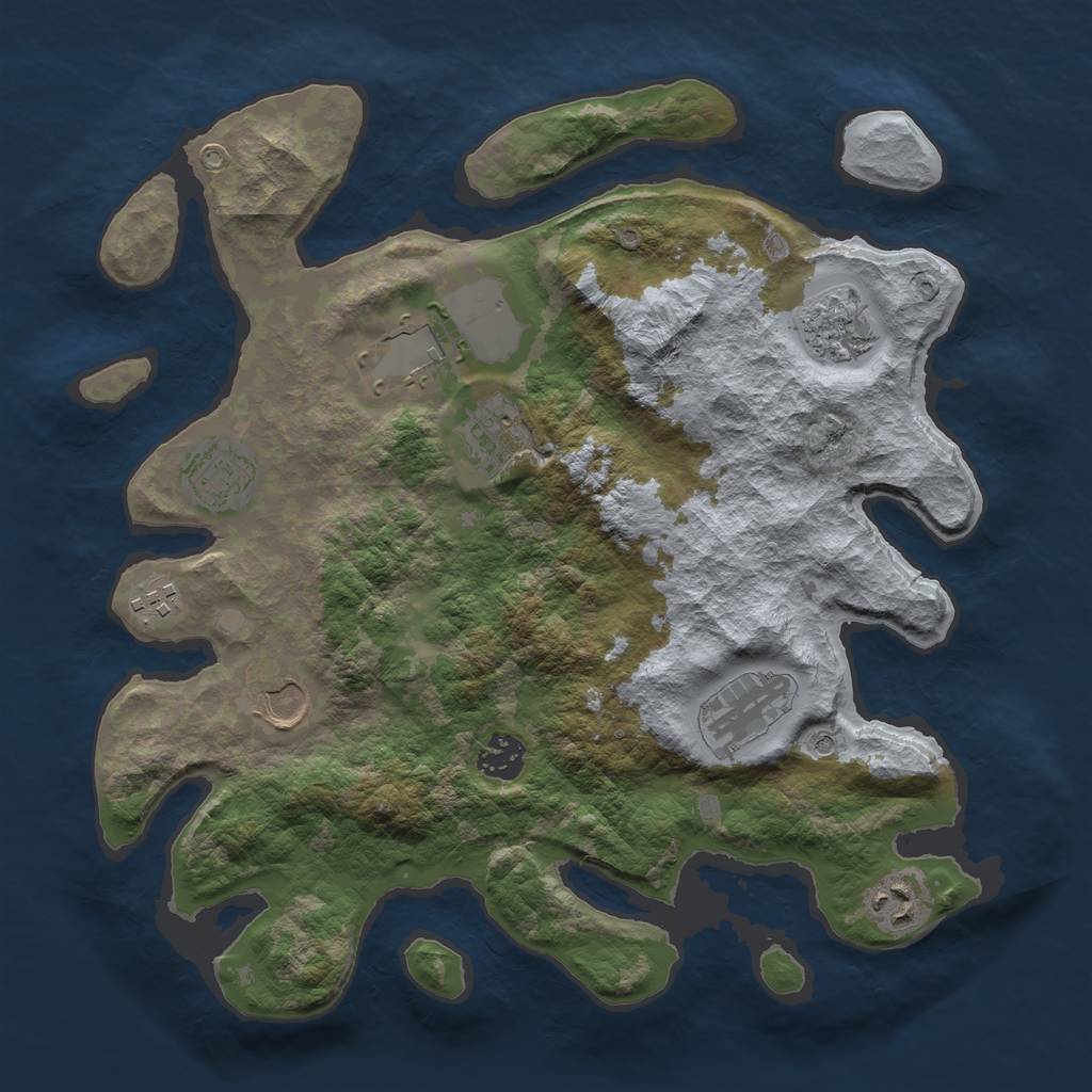 Rust Map: Barren, Size: 3500, Seed: 423753079, 12 Monuments