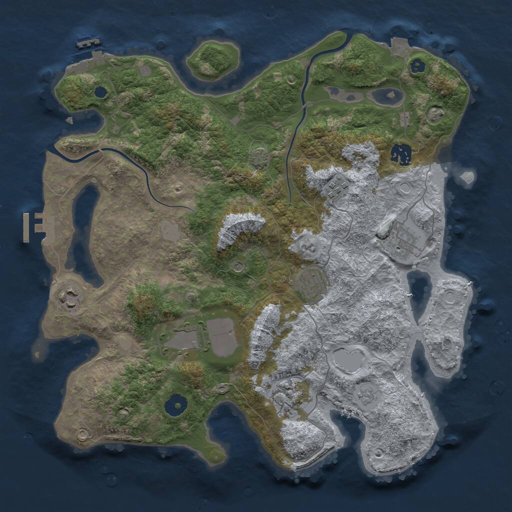 Rust Map: Procedural Map, Size: 3500, Seed: 44724359, 13 Monuments