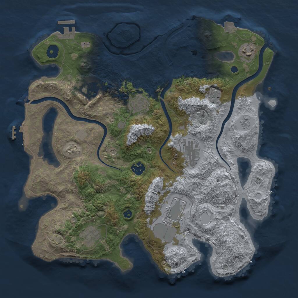Rust Map: Procedural Map, Size: 3500, Seed: 44724359, 14 Monuments