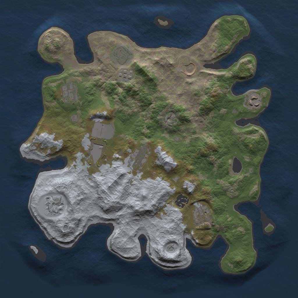 Rust Map: Barren, Size: 3550, Seed: 208522, 13 Monuments