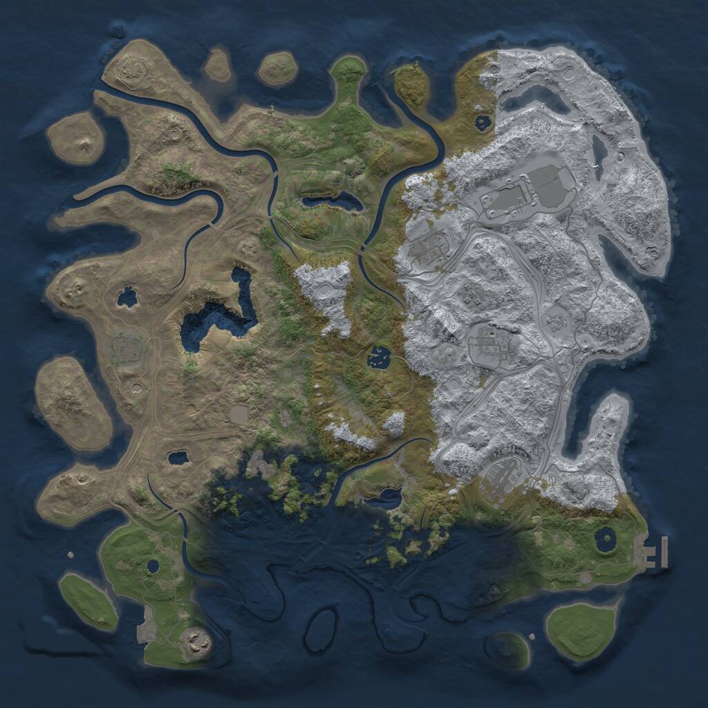 Rust Map: Procedural Map, Size: 4500, Seed: 111111111, 14 Monuments