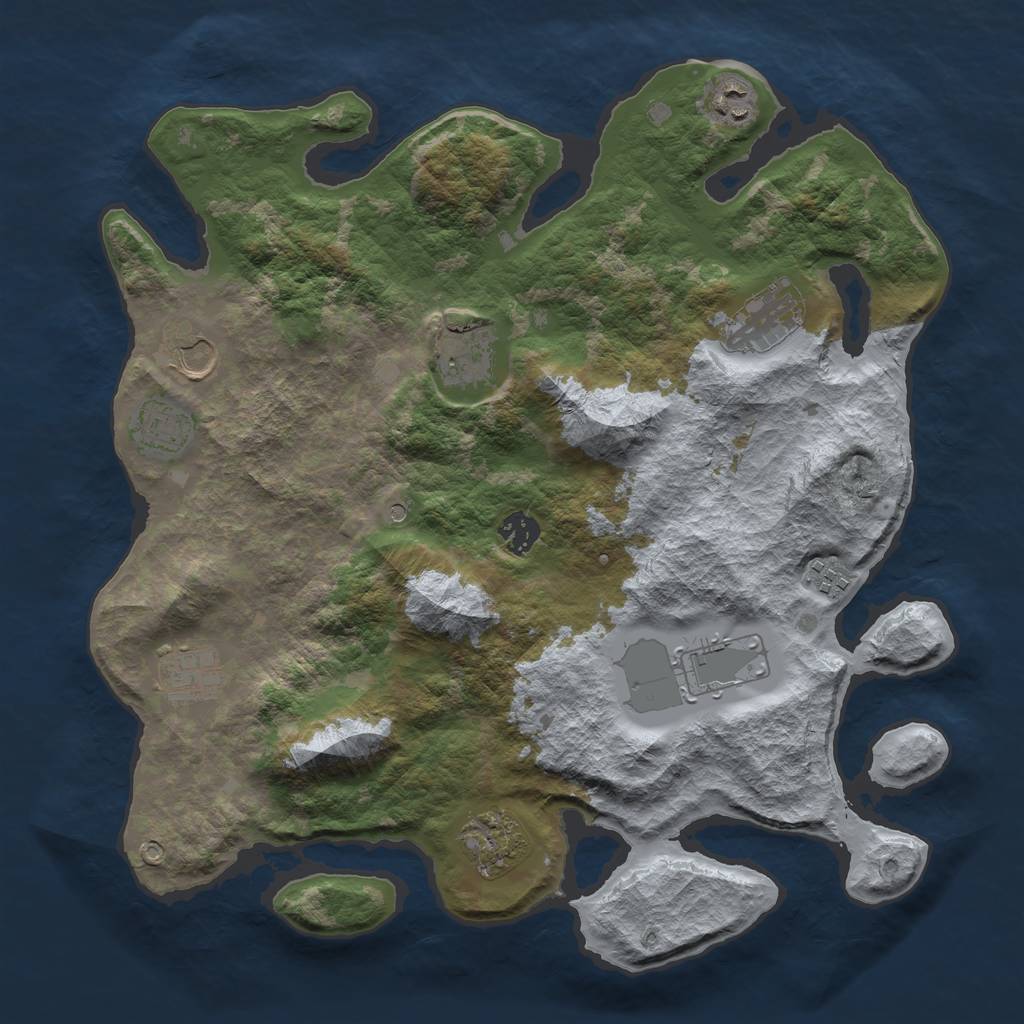 Rust Map: Barren, Size: 3800, Seed: 369555408, 13 Monuments