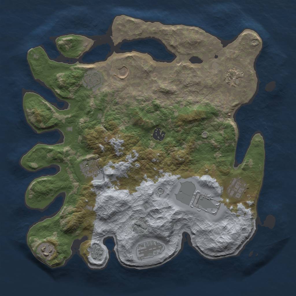 Rust Map: Barren, Size: 3550, Seed: 433465, 13 Monuments