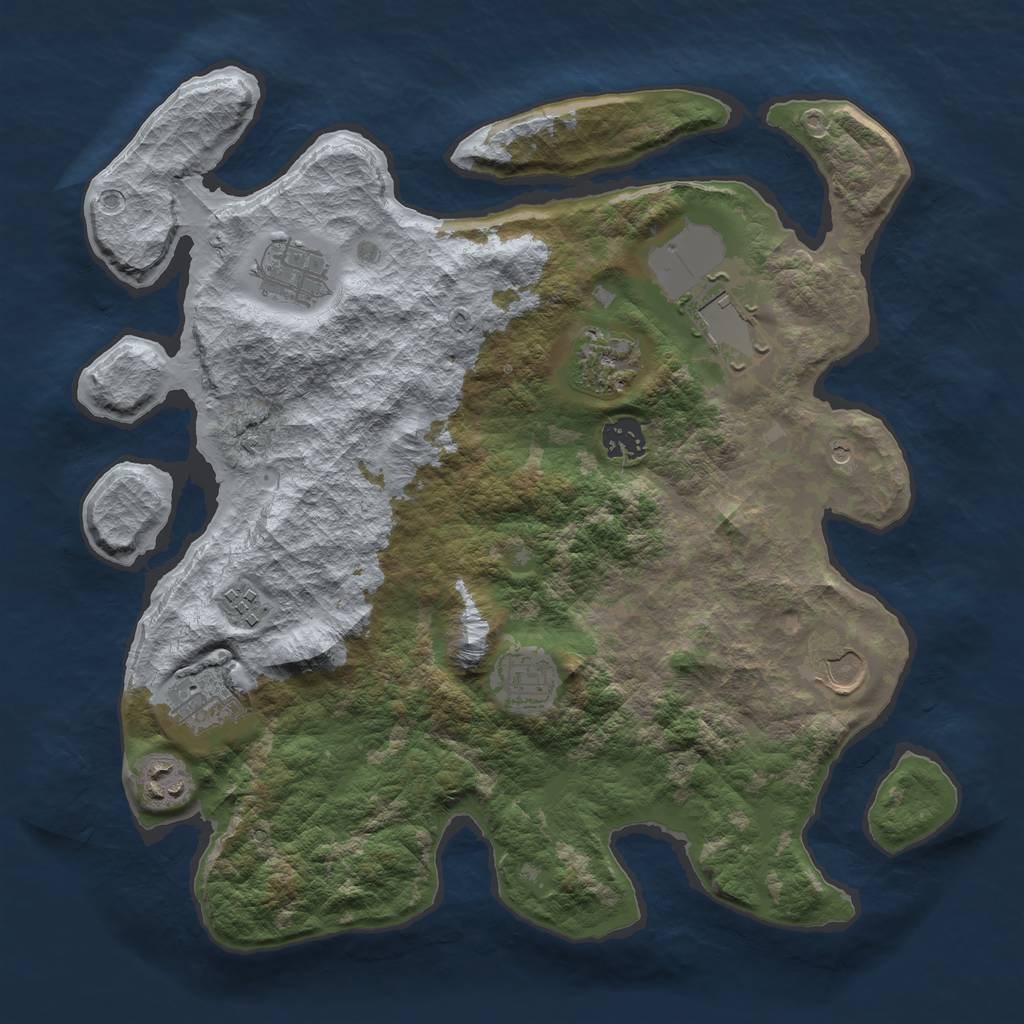 Rust Map: Barren, Size: 3550, Seed: 287716, 12 Monuments