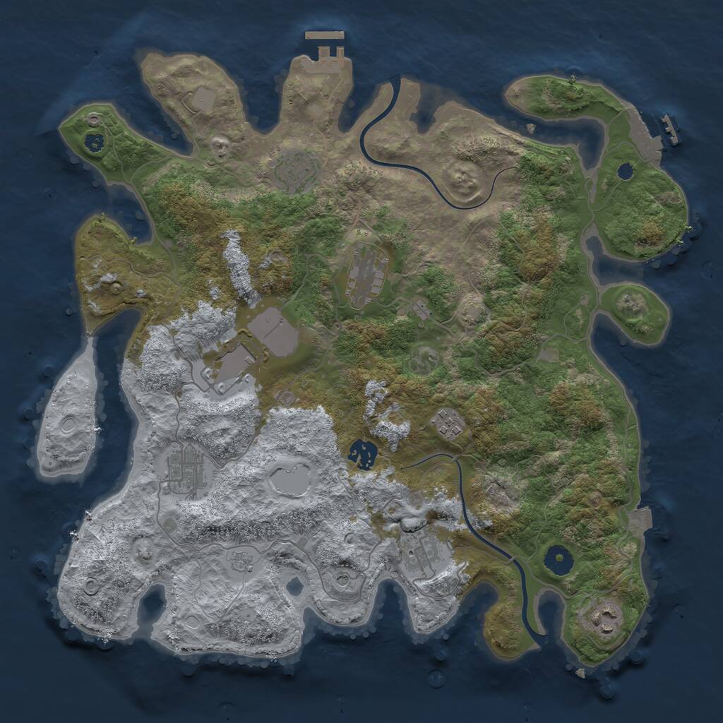 Rust Map: Procedural Map, Size: 3750, Seed: 17229307, 14 Monuments