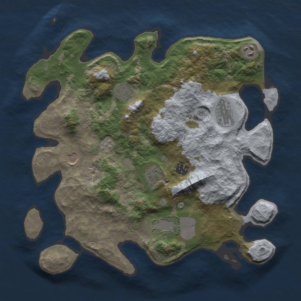 Rust Map: Barren, Size: 3550, Seed: 51586, 11 Monuments