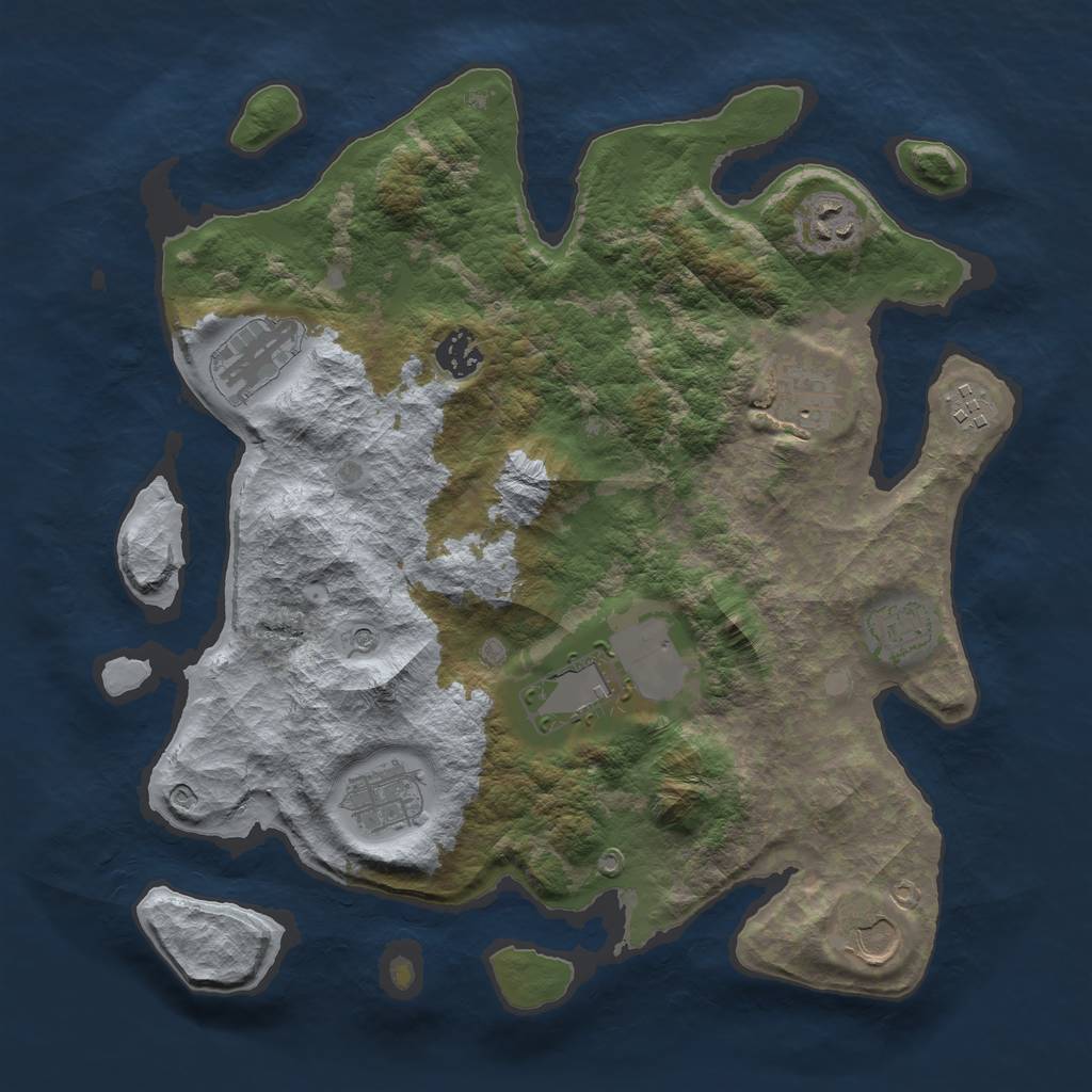 Rust Map: Barren, Size: 3550, Seed: 871560, 12 Monuments