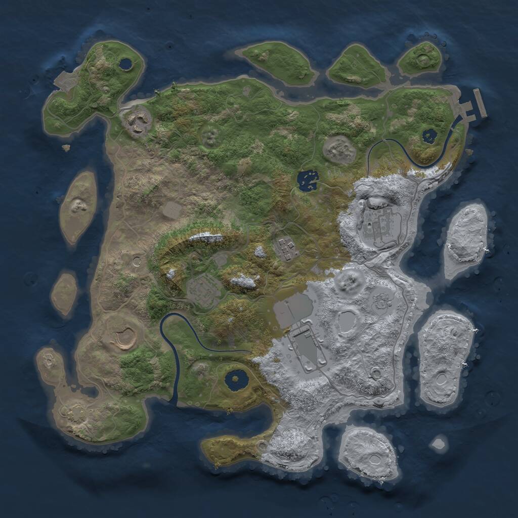 Rust Map: Procedural Map, Size: 3500, Seed: 43421125, 12 Monuments