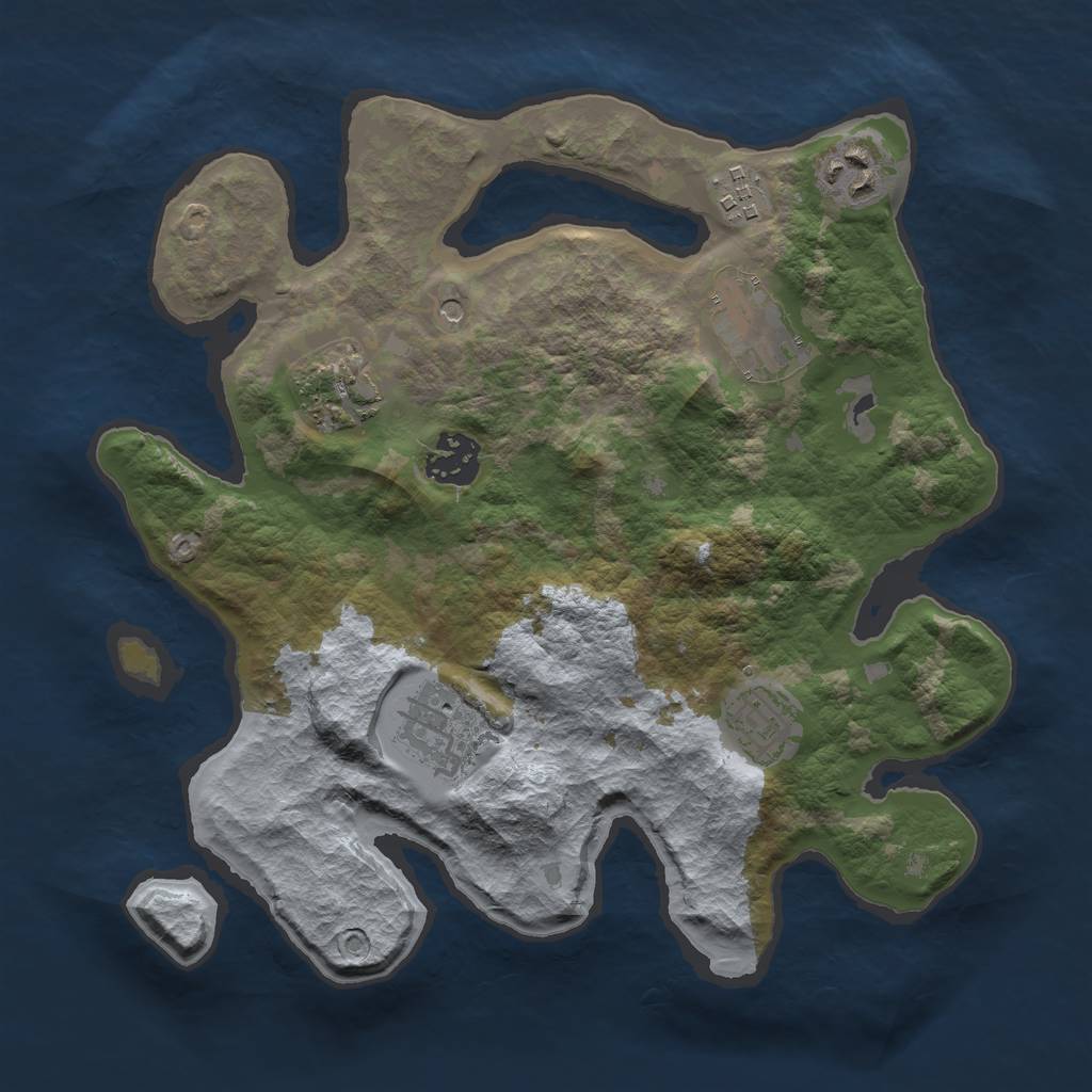 Rust Map: Barren, Size: 3000, Seed: 193285622, 10 Monuments